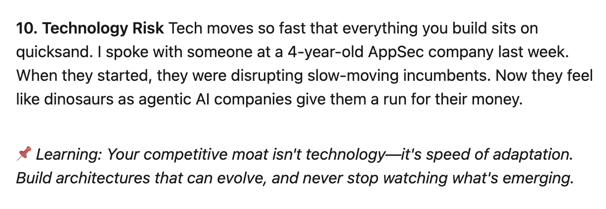 Startup risk: speed is your moat, technologies become obsolete in months