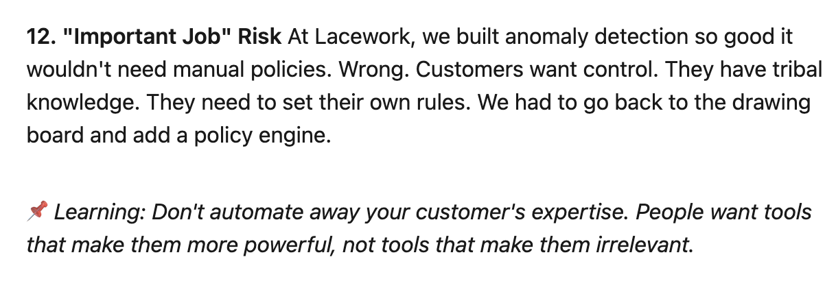 Startup risk: incentives matter, hard to sell solutions that automate customer expertise
