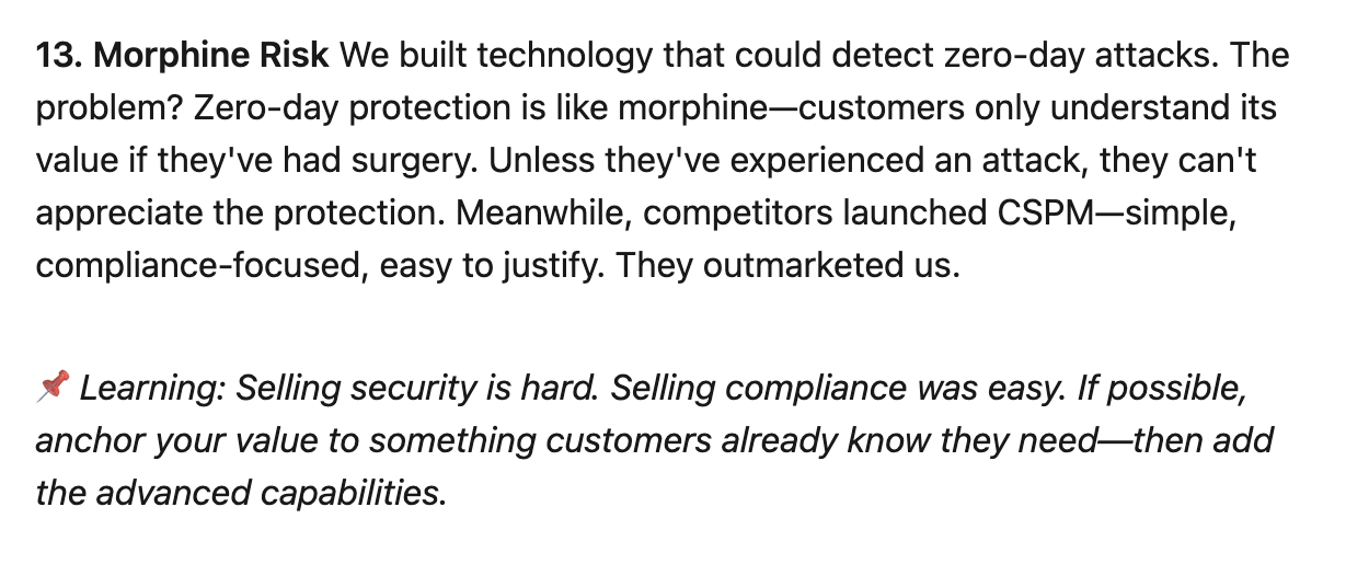 Startup risk: selling prevention is hard, customers buy painkillers not vitamins