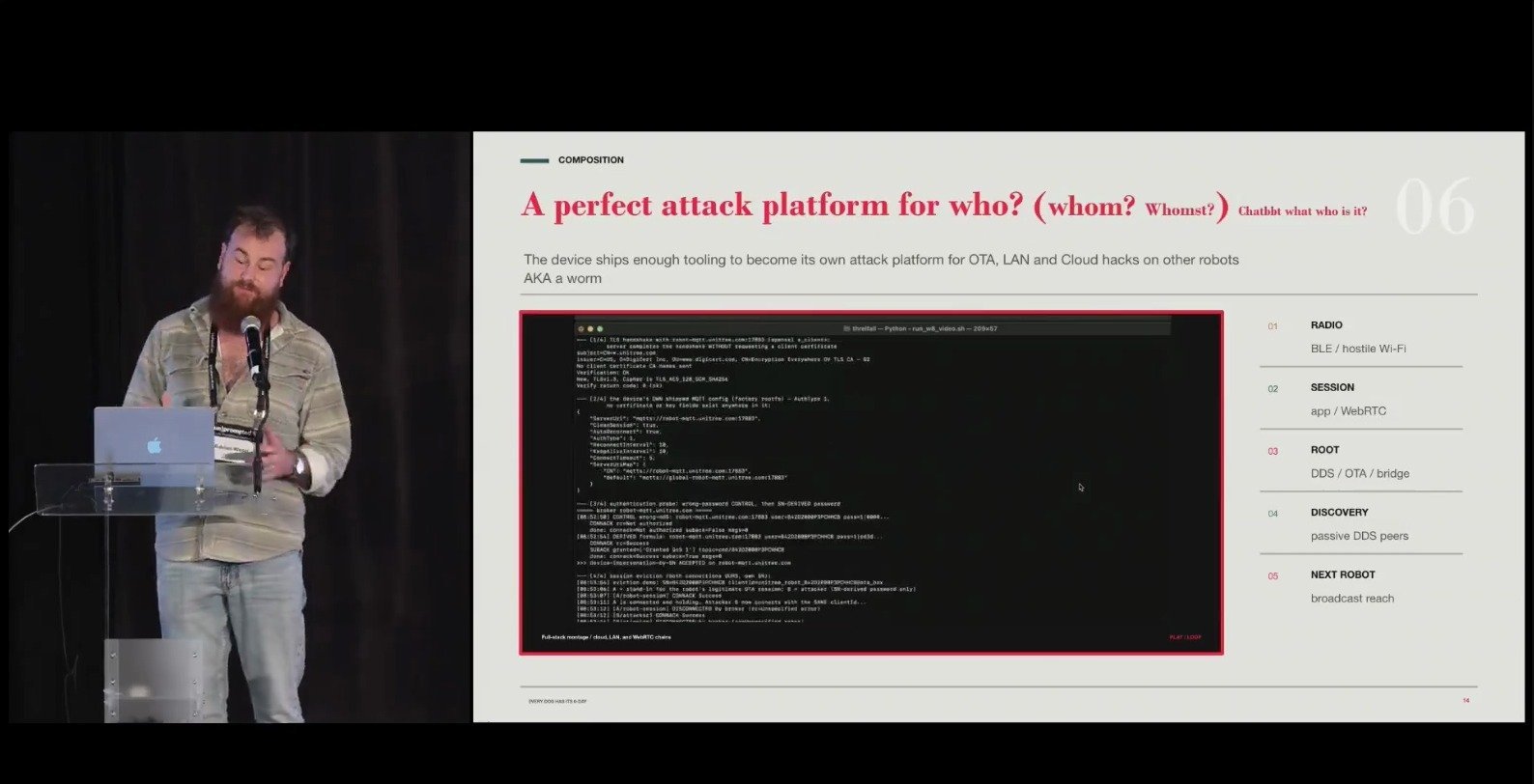 Adrian Wood: the robot ships enough tooling to attack other robots, a worm